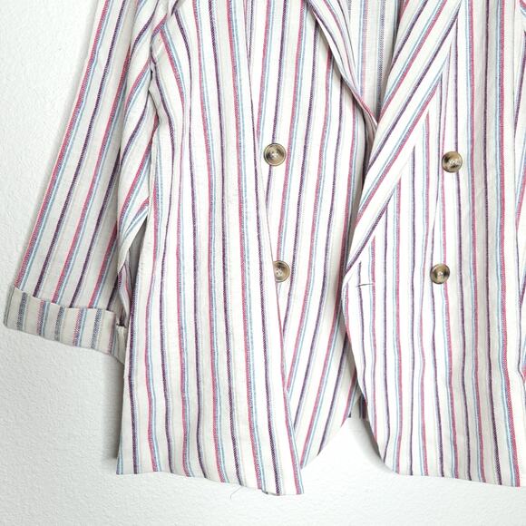 Anthropologie Dolan Anna Double-Breasted Striped Linen Blend Blazer, Size Medium - Picture 3 of 7